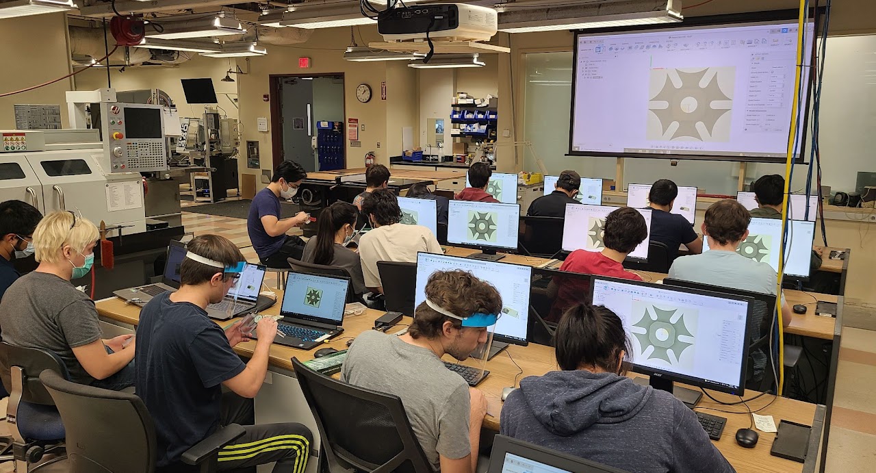 Students in classroom using Fusion 360